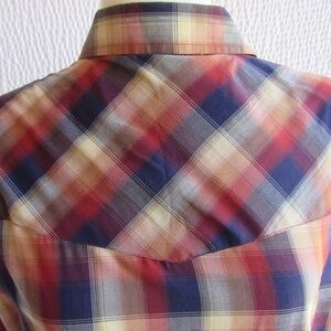 Vtg Western Shirt Plains Mens L Tall LT Y2K Colorful Plaid Snaps Metallic Threa